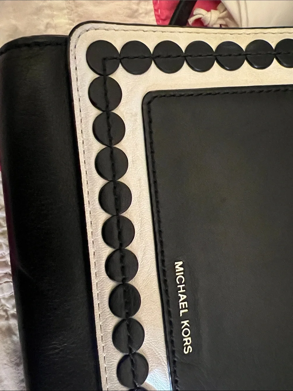 Michael Kors Black and White Leather beautiful Trim Crossbody
